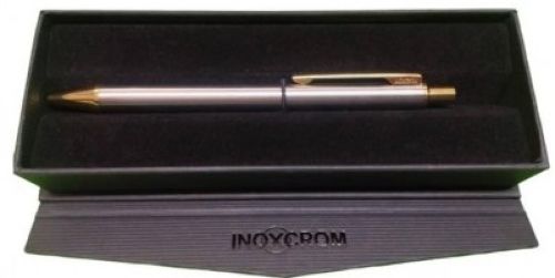 Estuche boligrafo cromo inox70 gold con clip dorado tinta azul