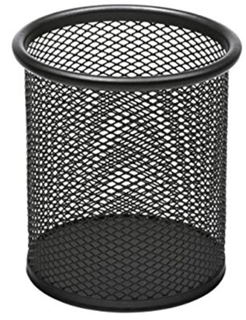 CUBILETE PORTALAPICES REDONDO NEGRO MALLA METALICA