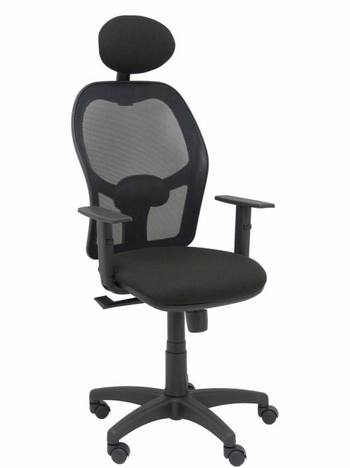 SILLA ALOCEN MALLA NEGRA ASIENTO BALI NEGRO BRAZOS REGUL.