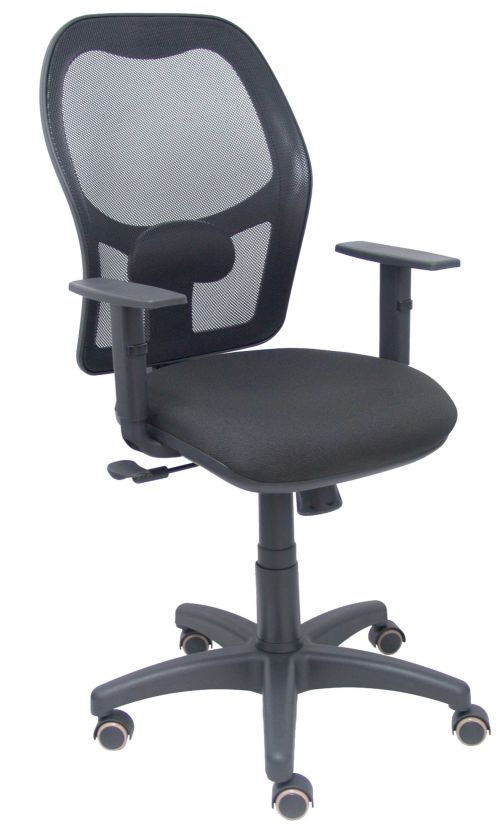 SILLA ALOCEN MALLA NEGRA ASIENTO BALI NEGRO BRAZOS REGUL.