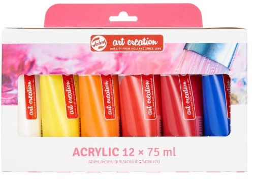 Estuche 12 botes acrílico 75ml art creation colores basicos