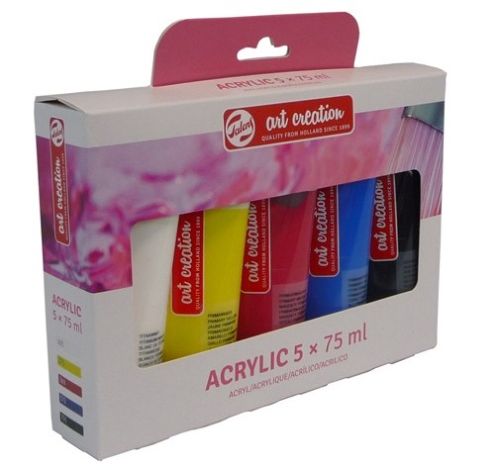 Estuche 5 botes acrílico 75ml.art creation colores primarios