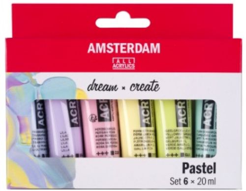 Estuche 6 botes acrílico amsterdam 20ml colores pastel