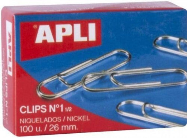 C/10 CAJAS 100 CLIPS NIQUELADOS 26MM Nº1 APLI