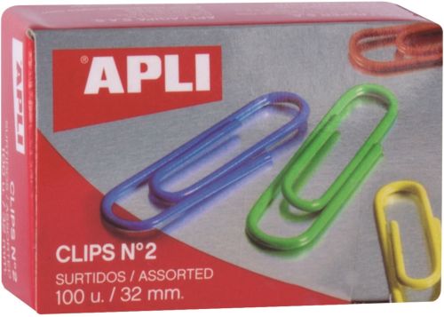 C/10 CAJAS 100 CLIPS COLORES 32MM Nº2 APLI