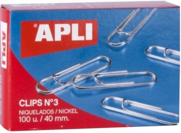 C/10 CAJAS 100 CLIPS NIQUELADOS 40MM Nº3  APLI