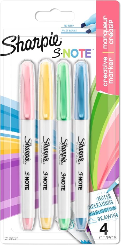 Estuche 4 marcadores creativos sharpe s-note duo pastel
