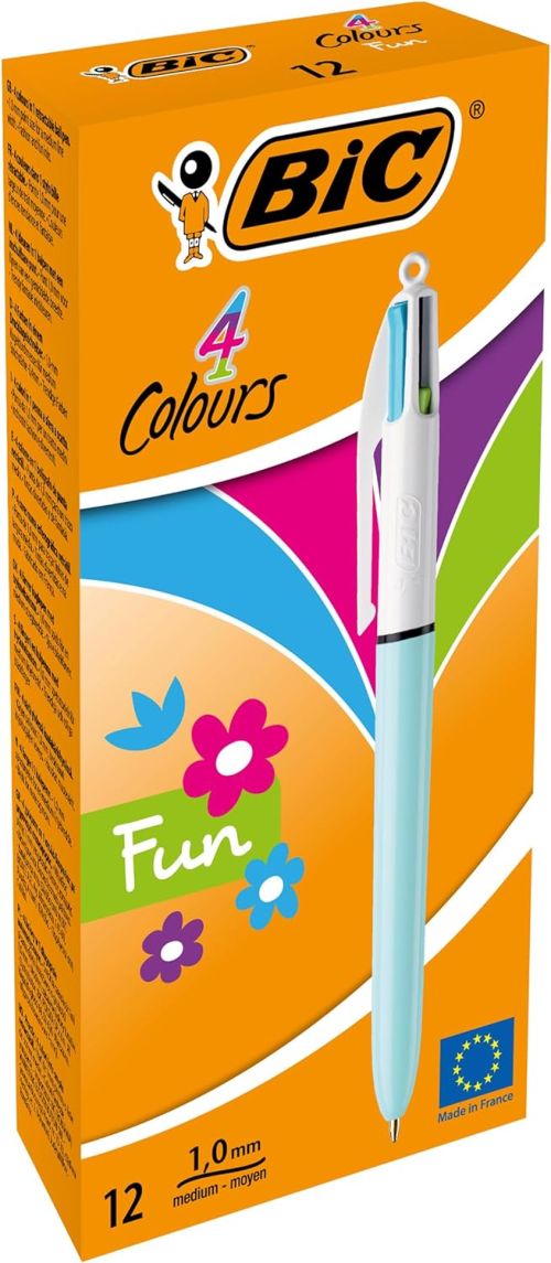 C/12 Bolígrafos Bic 4 colores fun pastel punta 1mm.