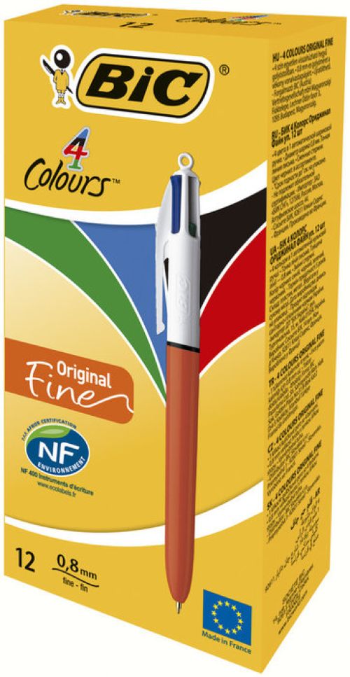 C/12 boligrafos bic 4 colores fine punta 0,8mm