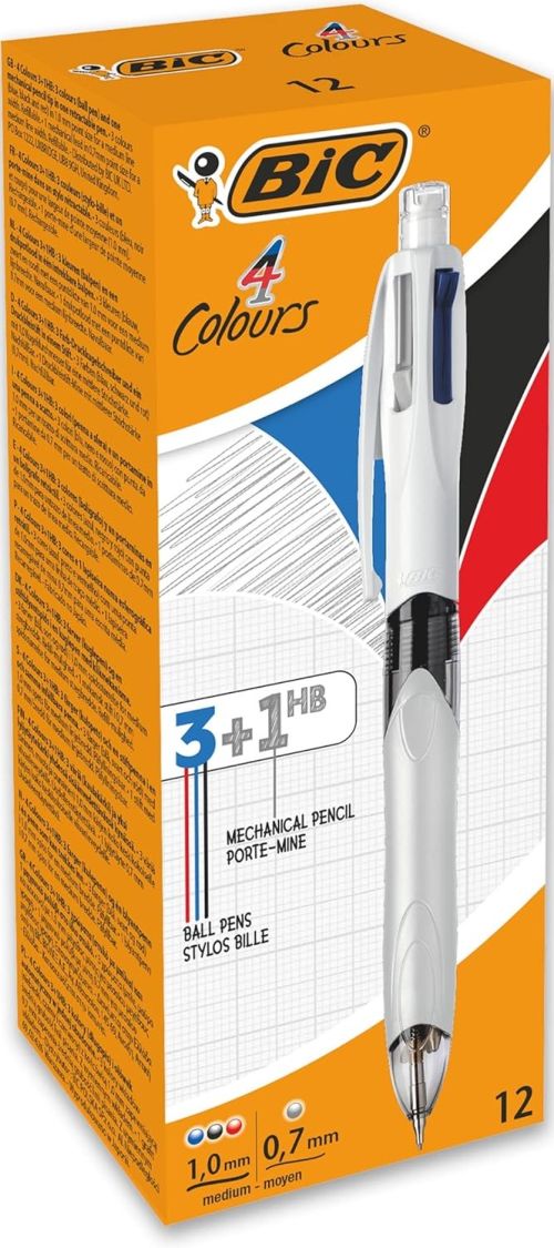 C/12 bolígrafos 4 colores 3+1 portaminas 0,5 Bic