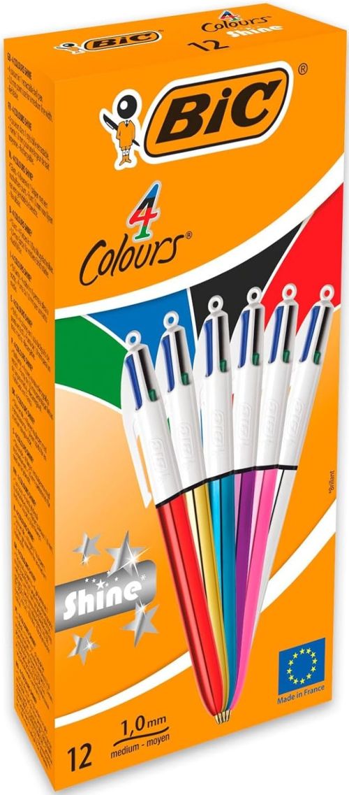 C/12 boligrafos bic 4 colores shine cuerpo surtido punta 1mm