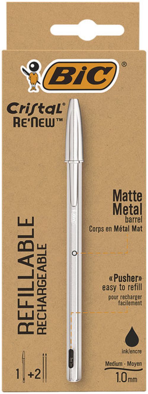 Pack bic cristal re'new metalico y recargable color negro