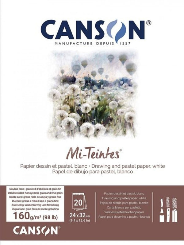 Bloc encolado canson mi-teintes 24x32cm 30h 160g hojas color blanco