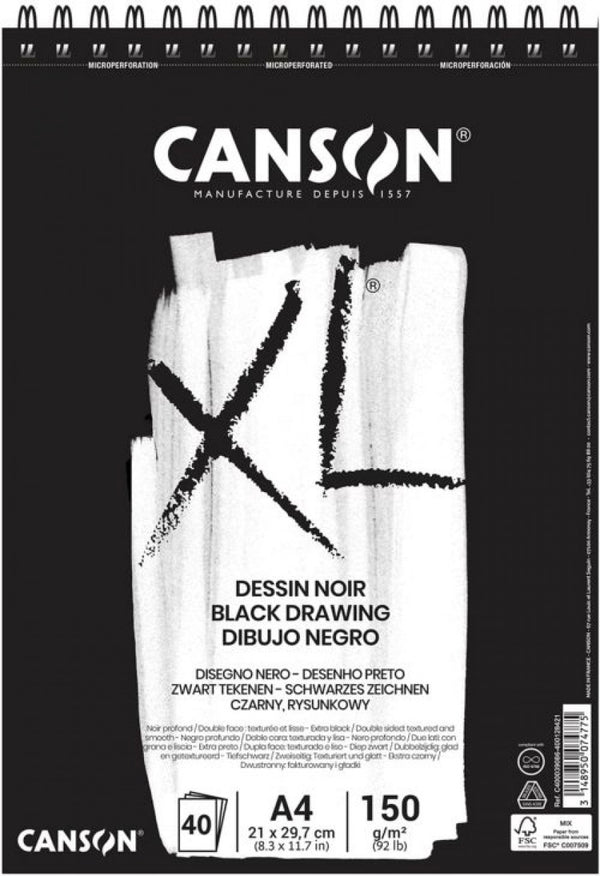 Bloc dessin noir xl a4 40h 150g microperforado