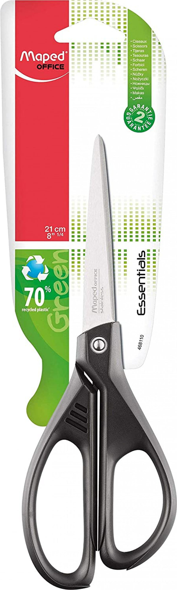 TIJERA OFICINA 21CM ASIMETRICA ESSENTIALS GREEN MAPED