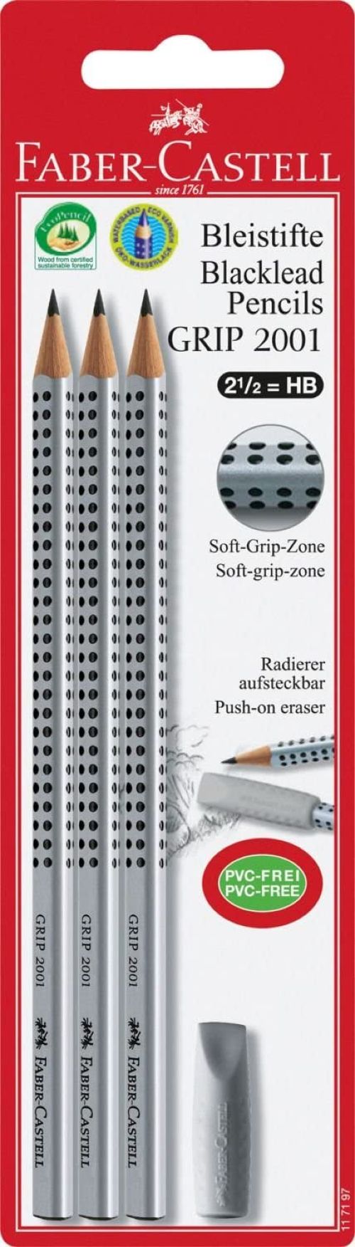BLISTER 3 LAPIZ GRAFITO GRIP 2001 FABER-CASTELL HB