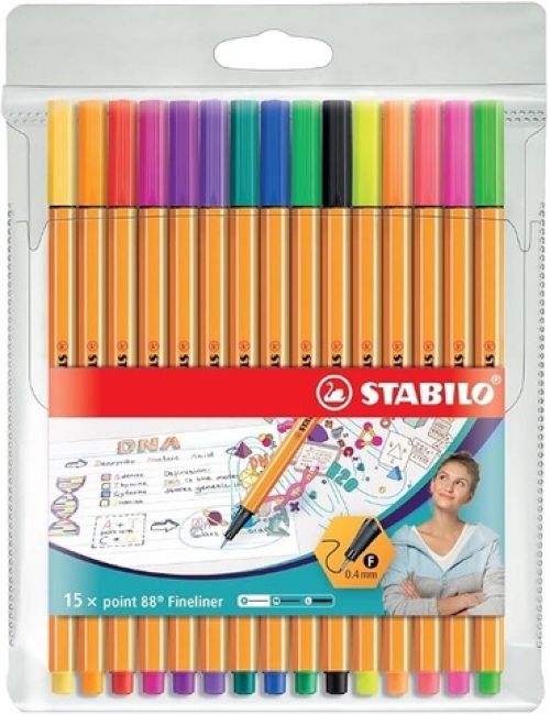 ESTUCHE 15 COLORES STABILO POINT 88 CON 10 COLORES CLASICOS Y 5 NEON