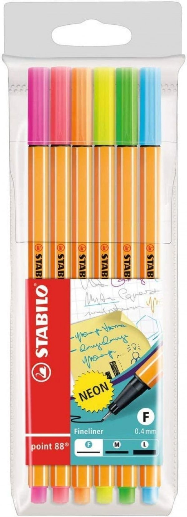 ESTUCHE 6 COLORES NEON STABILO POINT 88 PUNTA DE FIBRA 0,4