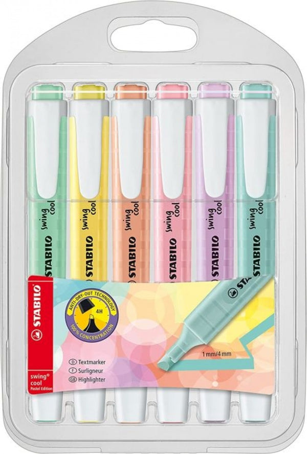 Estuche 6 marcadores fluorescentes stabilo swing cool pastel