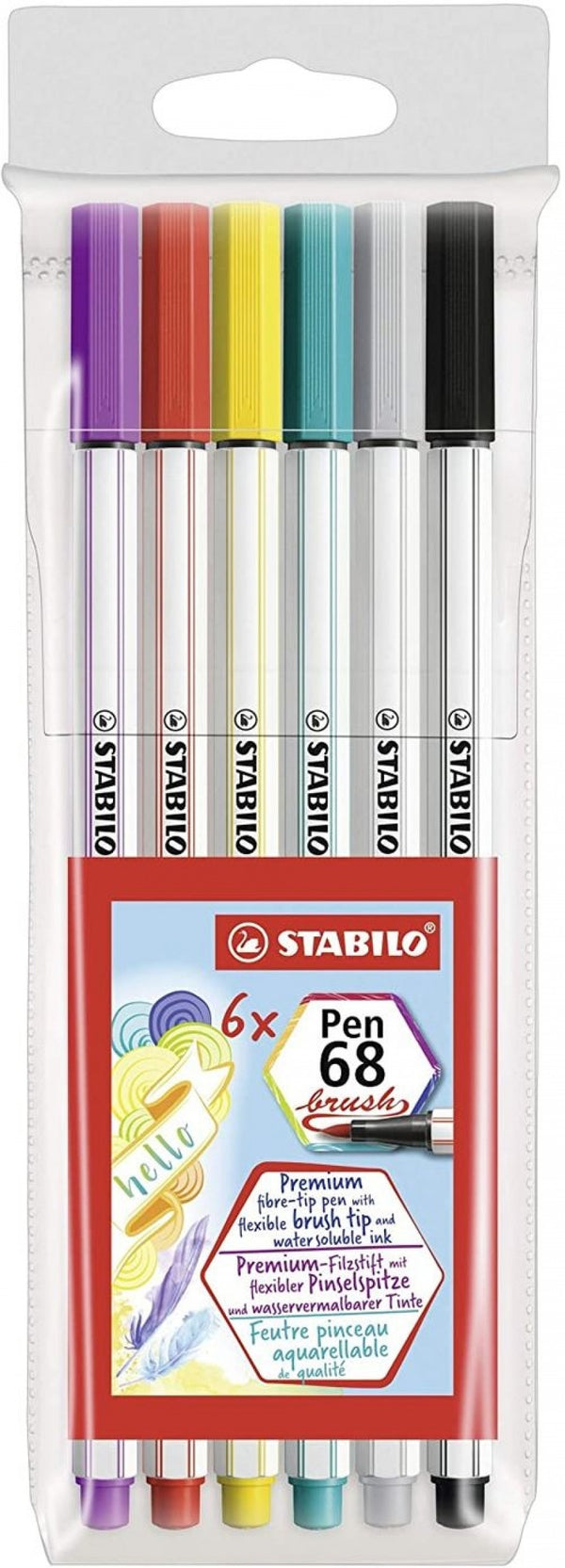 Estuche 6 colores stabilo pen 68 brush punta pincel colores surtidos
