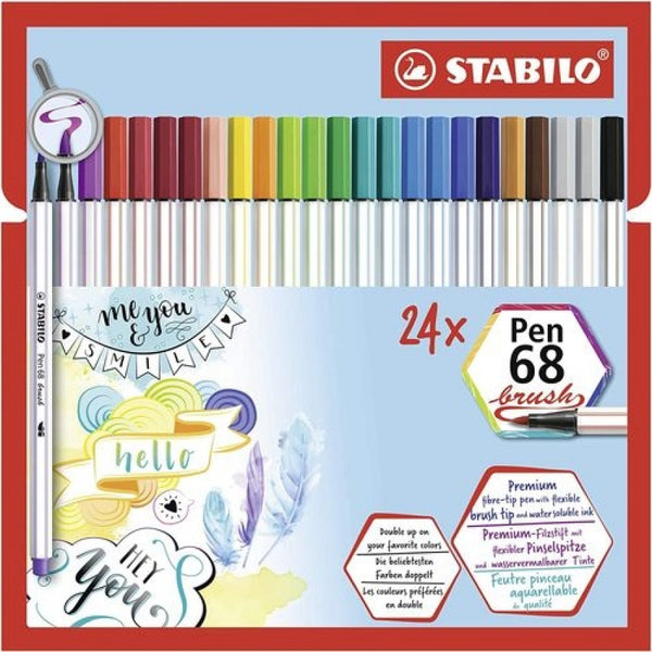 Estuche 24 colores stabilo pen 68 brush punta pincel colores surtidos