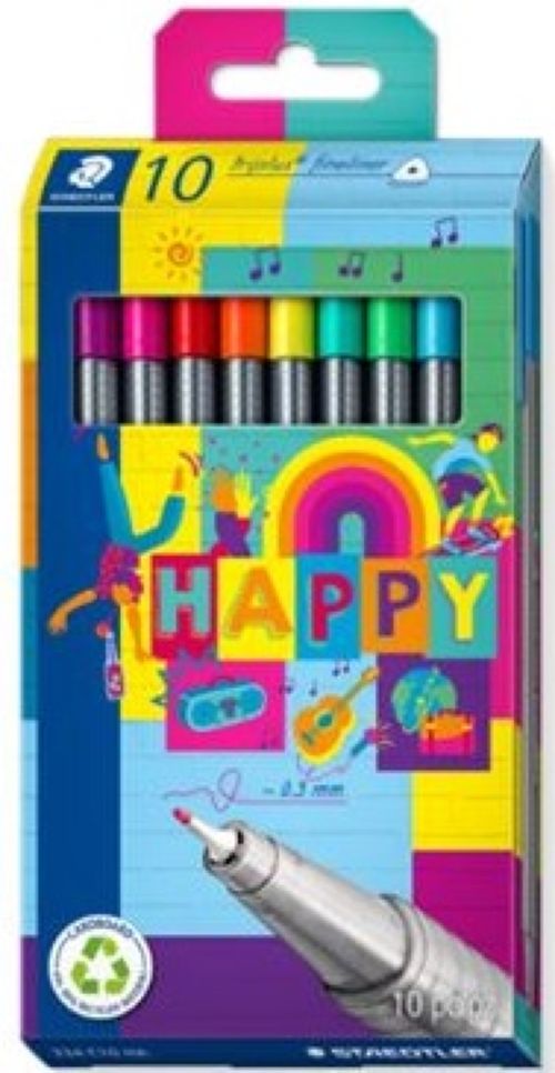 Estuche 10 rotuladores colores triplus fineliner 334 diseño happy