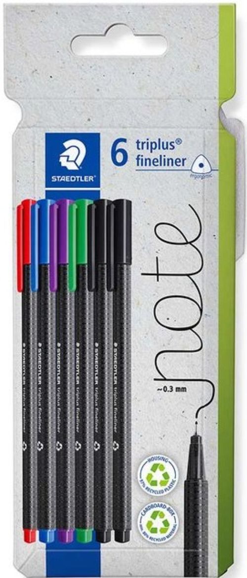 Estuche 6 rotuladores triplus fineliner 334 colores surtidos