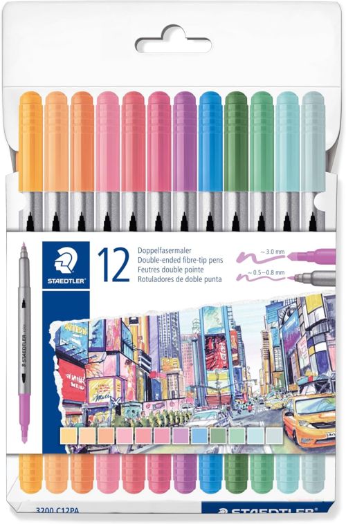 Estuche 12 rotuladores doble punta 3200 colores pastel