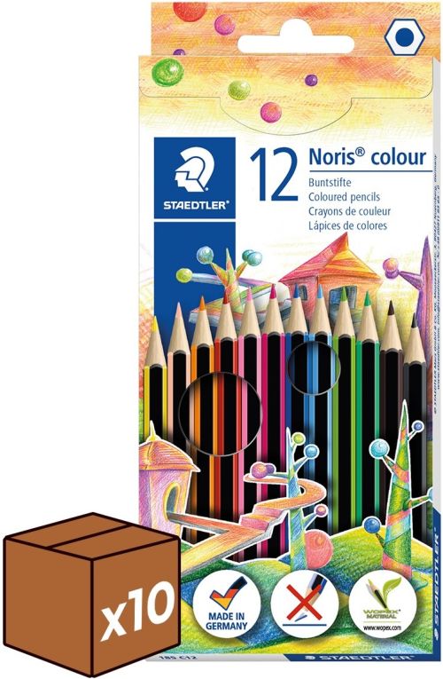 (pack 10u.) Estuche 12 lápices noris colour 185 colores surtidos