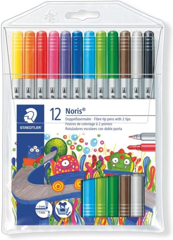 Estuche 12 rotuladores staedtler doble punta fina/gruesa noris club