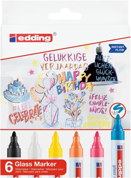 Estuche 6 rotulador vidrio edding 95 colores surtidos