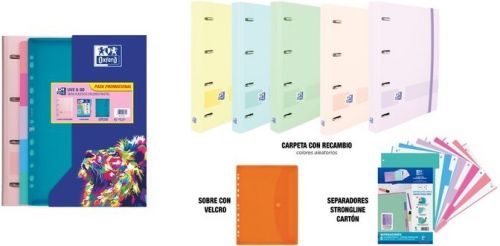 Pack promocional carpebloc a4+ 4 anillas 35mm recambio 5 + separadores + sobre velcro color amarillo pastel