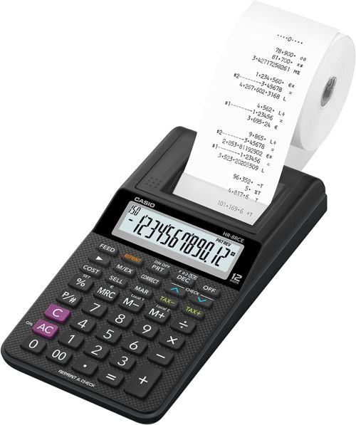 Calculadora impresora HR-8RCE pantalla 12 dígitos negra