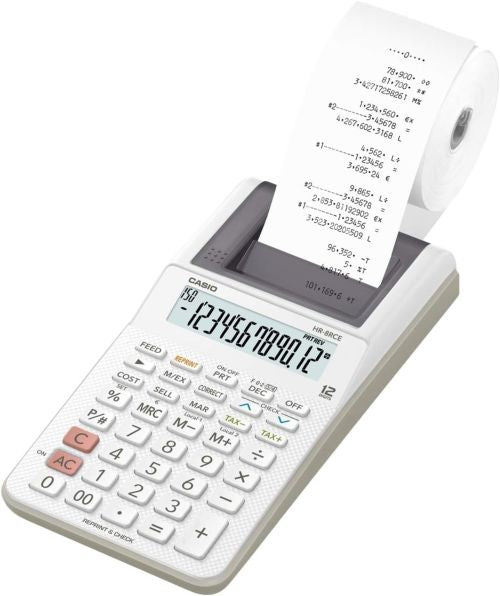 Calculadora impresora HR-8RCE pantalla 12 dígitos blanca