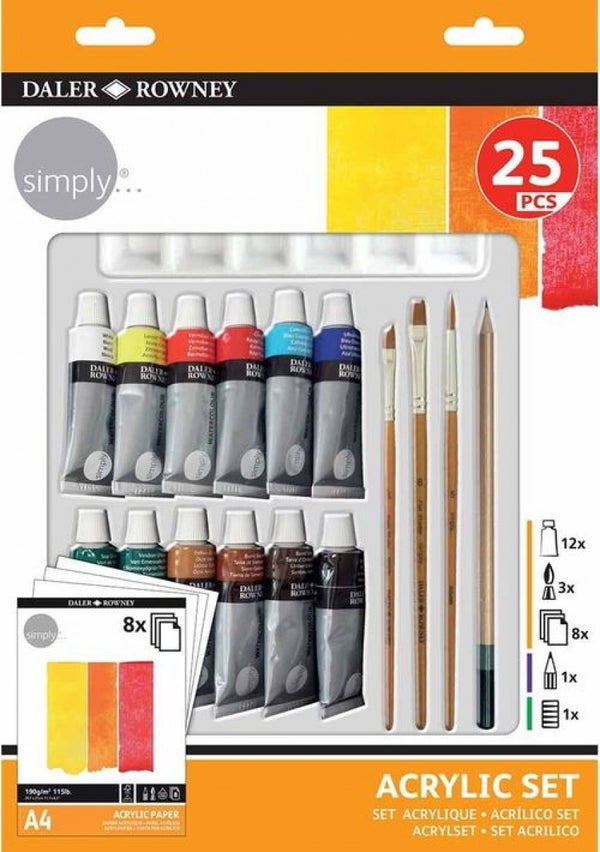 Set de 25 tubos de pintura acrilica simply