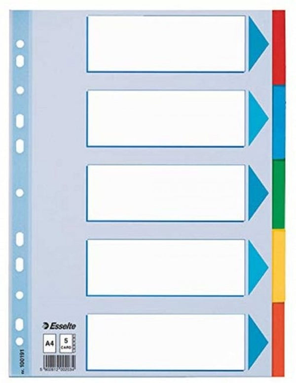 Bolsa 5 separadores a4 con 5 colores esselte carton 200g