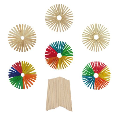 Paq/50 palos madera anchos 15cm colores surtidos