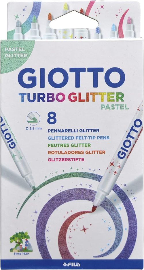 Estuche 8 rotuladores turbocolor glitter pastel giotto