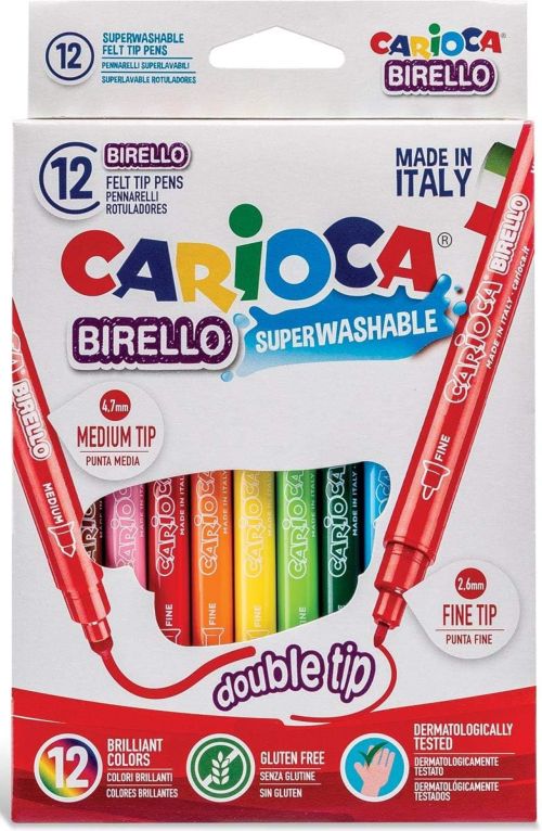 Estuche 12 rotuladores carioca birello doble punta fina y gruesa superlavables
