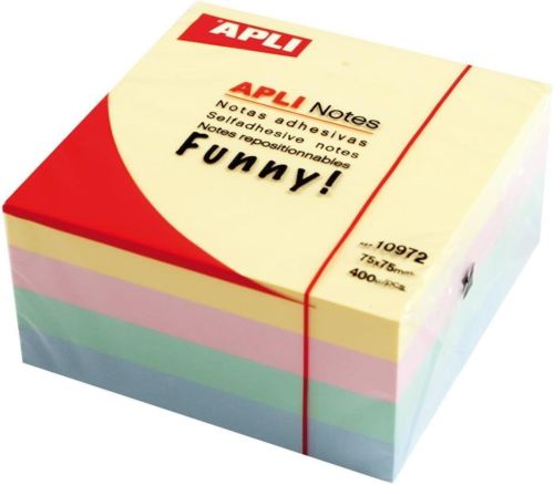 Cubo 400 notas adhesivas 75x75mm colores pastel Apli