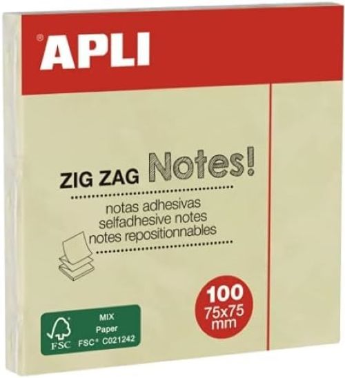 Bloc 100 notas adhesivas zigzag amarillas 75x75mm Apli