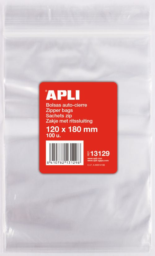 Paq/100 bolsas autocierre cremallera 120x180 mm zipper