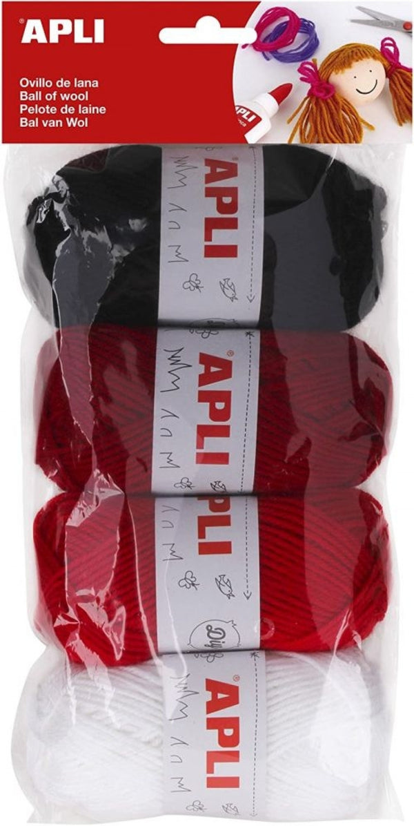 Blister 4 ovillos de lana tonos rojos 50g