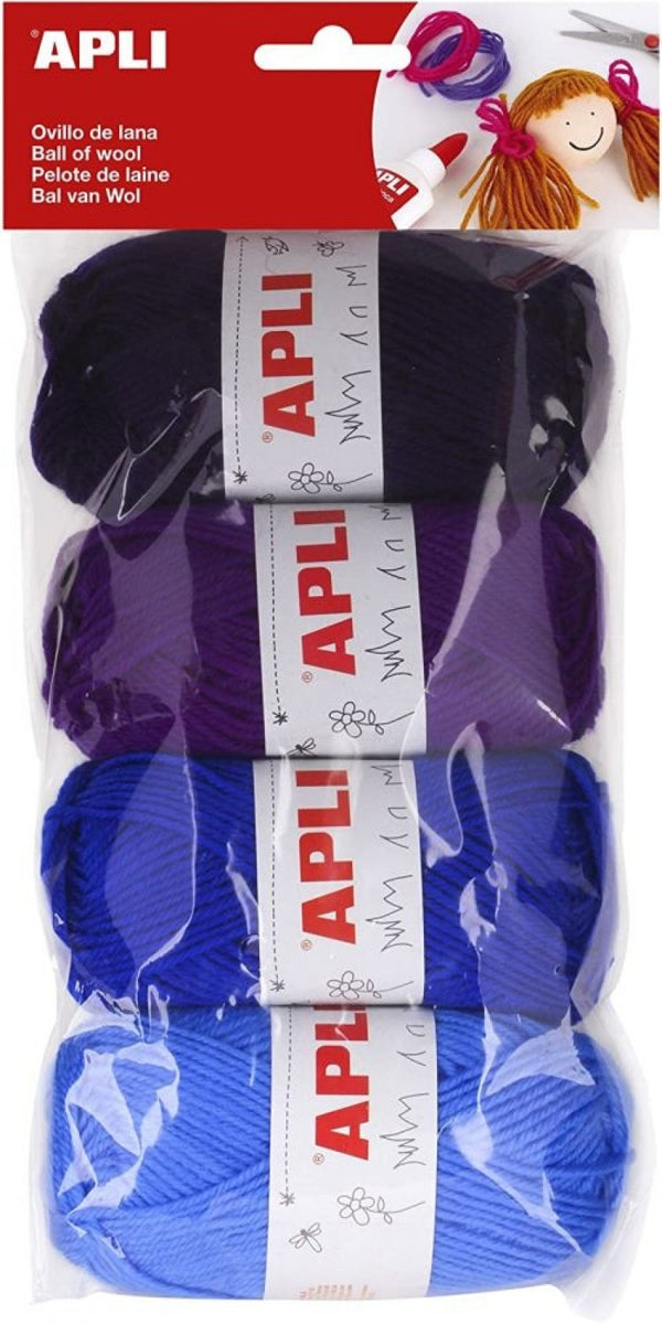 Blister 4 ovillos de lana tonos azul 50g