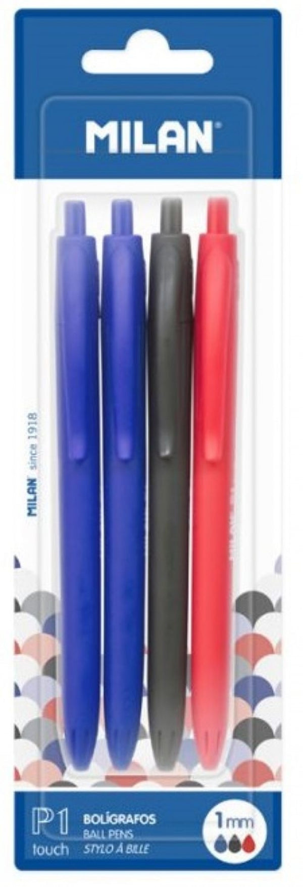 BLISTER 4 BOLIGRAFOS P1 TOUCH 2 AZUL NEGRO Y ROJO