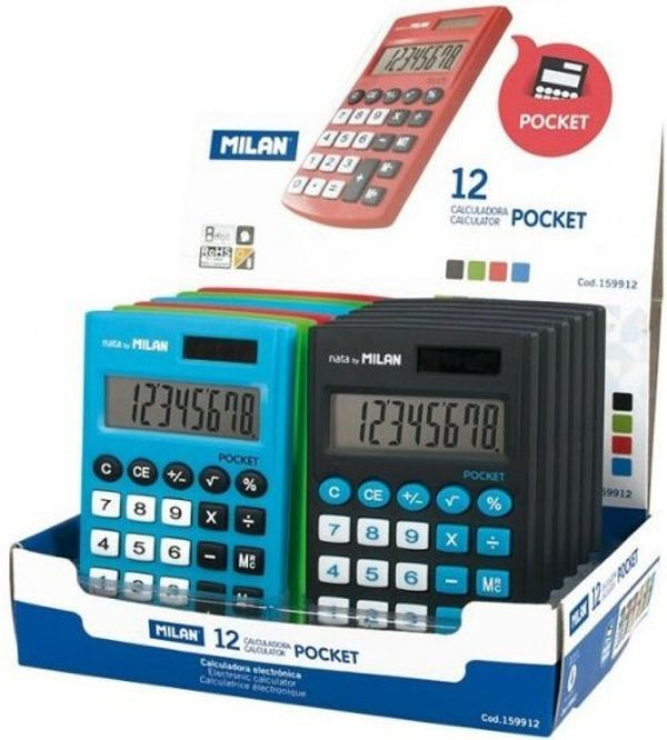 Exp 12 calculadoras pocket touch 8 digitos colores surtidos