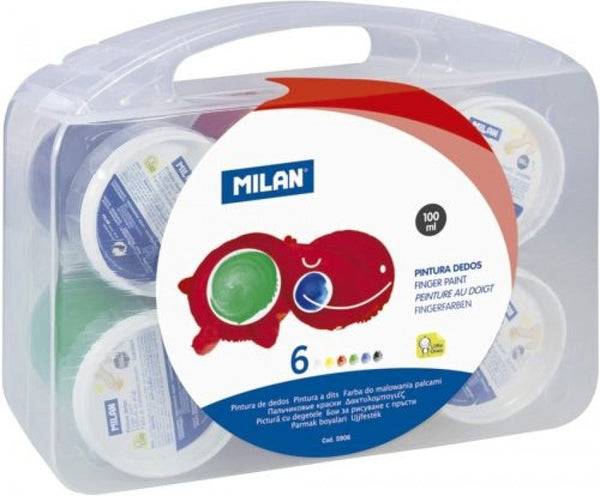 ESTUCHE 6 BOTES PINTURA DEDOS MILAN 100ML COLORES SURTIDOS