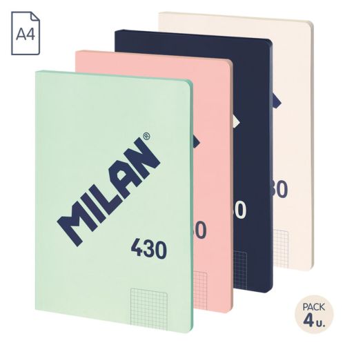 Paq/4 libreta encolada a4 48h 95g. cuad.5x5 microperforada colores surtidos