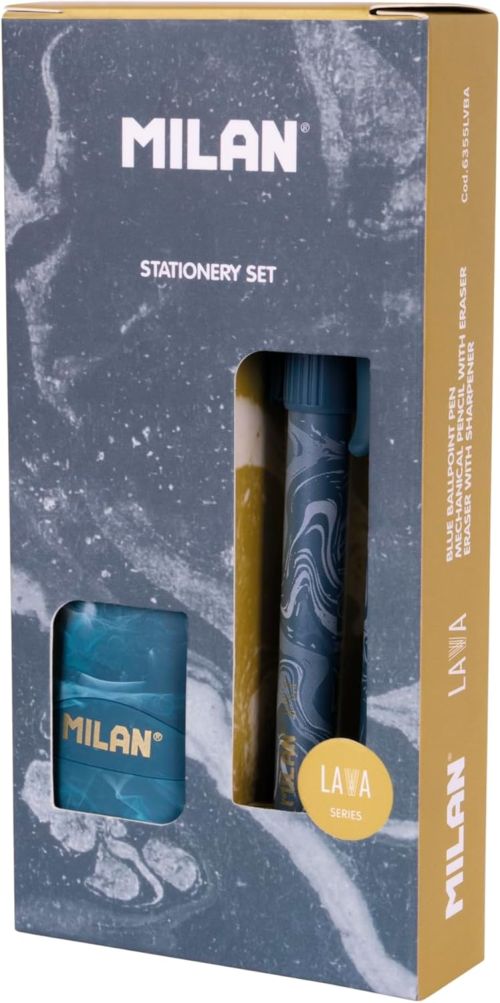 Caja regalo serie Lava con bolígrafo P1, portaminas PL1 0,5 mm HB y afilaborra CAPSULE, azul