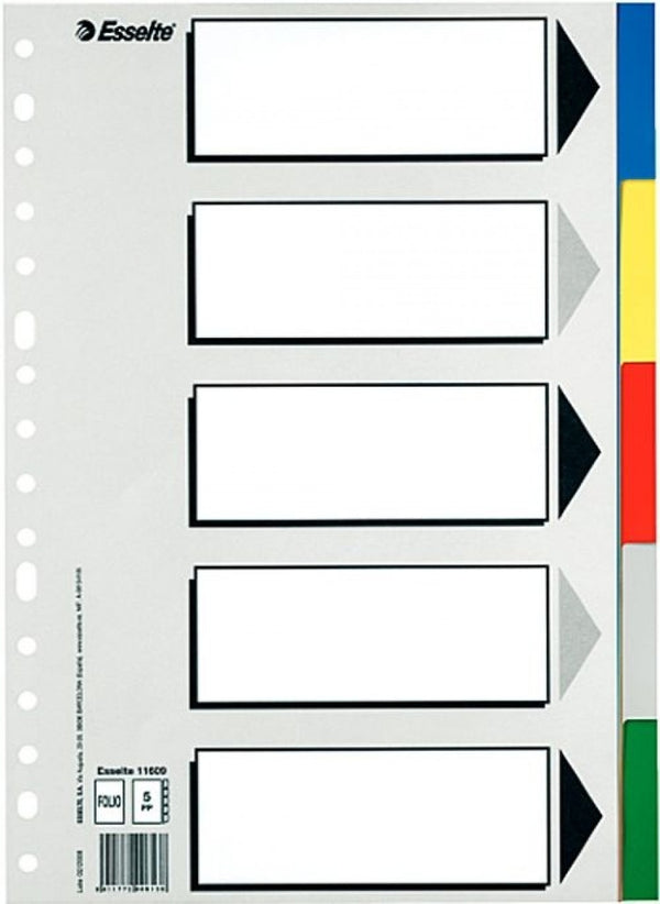 Bolsa separadores a4 multitaladro polipropileno con 5 pestañas de colores